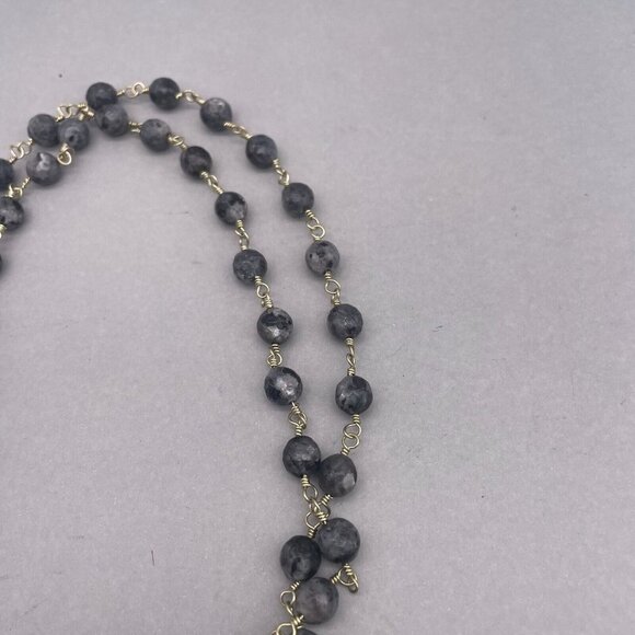 Faceted Nephrite Beads & Pendant Gold Tone Chain Necklace Lobster Closure 18 in - Picture 6 of 6